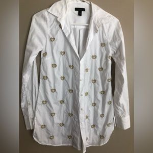 J CREW White Cotton Blouse w/ Gold Hearts  Size 00